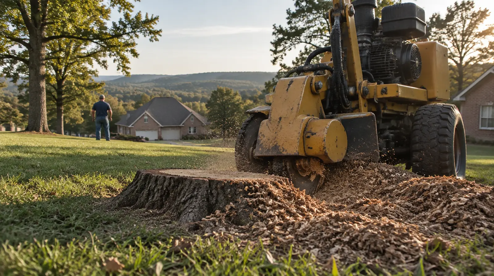 Stump grinder removing a tree stump in Centerton, AR