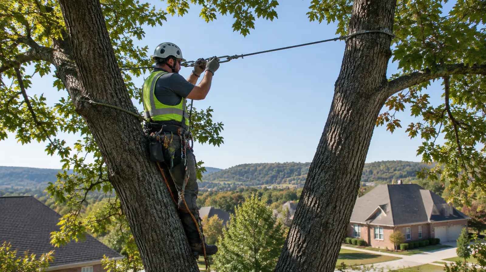 Arborist installing tree cabling in Centerton, AR